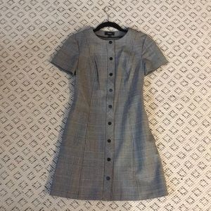 Plaid Wool Theory Mini Dress with Front Buttons